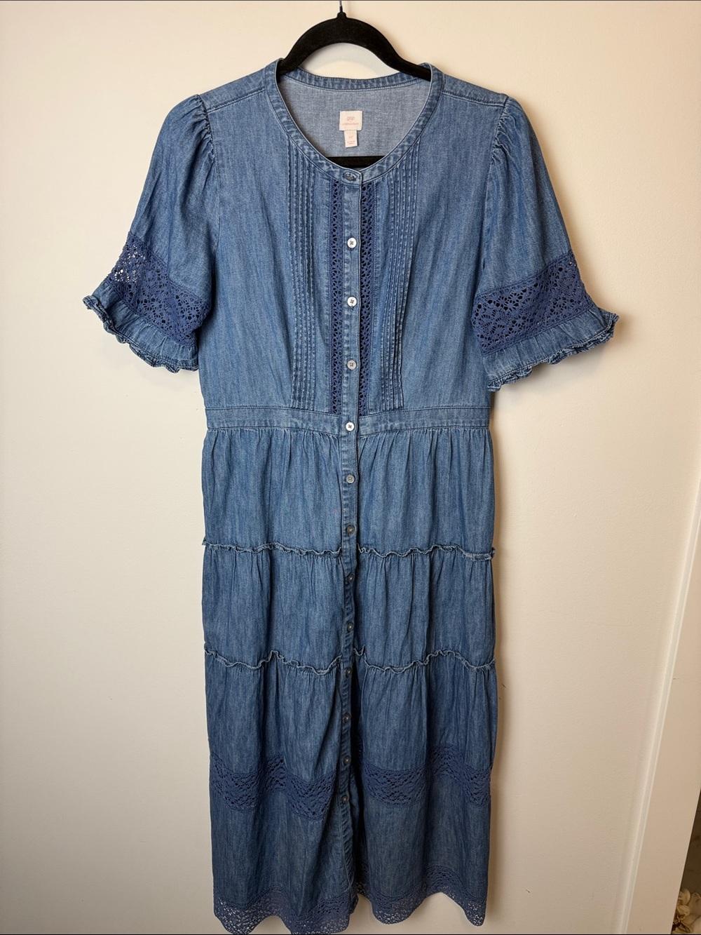 349. LoveShackFancy x Gap Denim Tiered Midi Dress 100% Cotton Size S - Picture 2 of 8